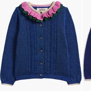 Mini Boden Shimmer Ruffle Collar Cardigan